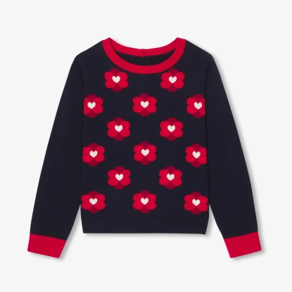 Dívčí žakárový květinový svetr